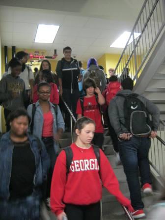 The crowded stairwells of North Atlanta High School. 