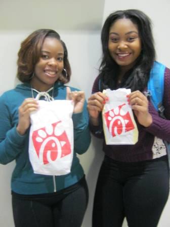 Senior Deavionne Register and junior Jasmine Robinson just have to have Chick-fil-a in the morning. 