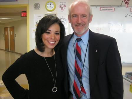 Tracye Hutchins, CBS 46 Atlanta anchor, with Jack Stenger, North Atlanta journalism teacher. 