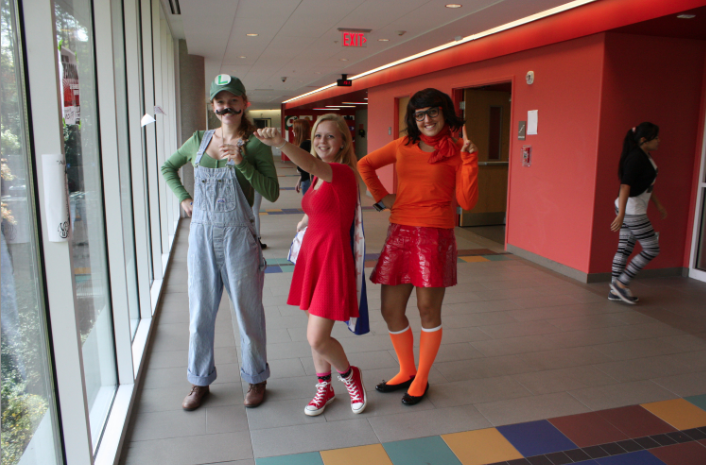 Seniors (left to right) Abigail Shipps, Annie Jacobs, and Lydia Zemmali pose in their Character Day costumes during Homecoming Week last year. 