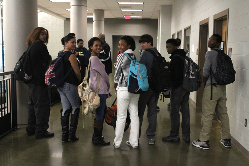 Students from Coach Sardens 4B class show off their colorful and varied backpacks. 