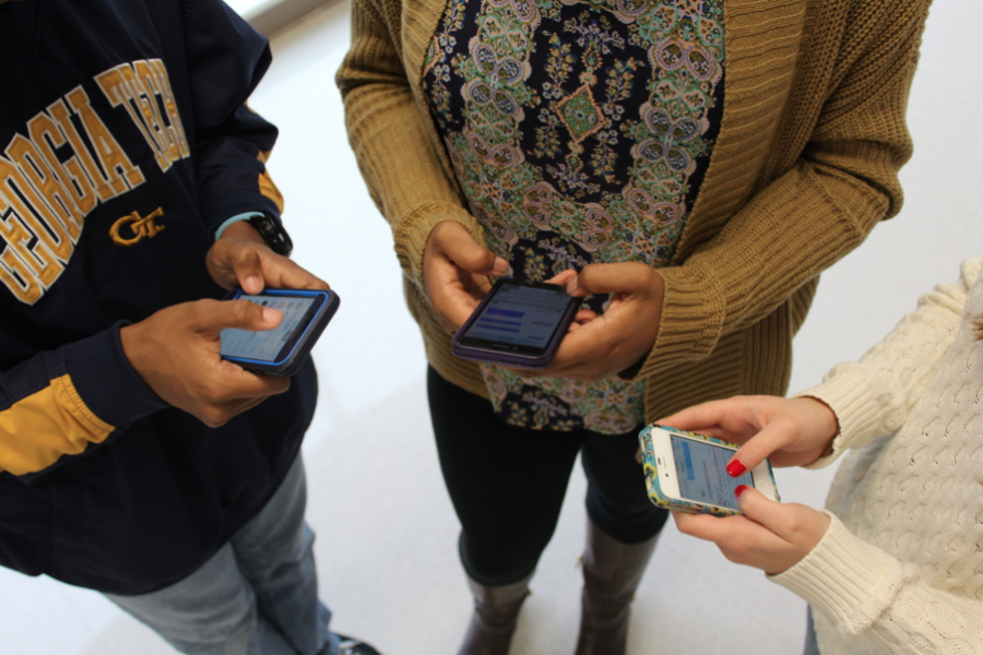 Students are addicted to phones while in the hallways, during class and while at lunch. 