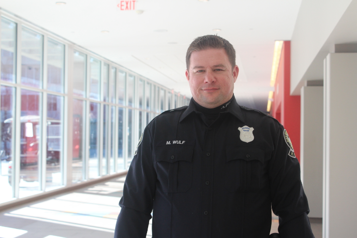 School Police Officer Wulf and McFarlan (un pictured) patrol North Atlanta to keep things under control in the hallways of our eleven story building. 