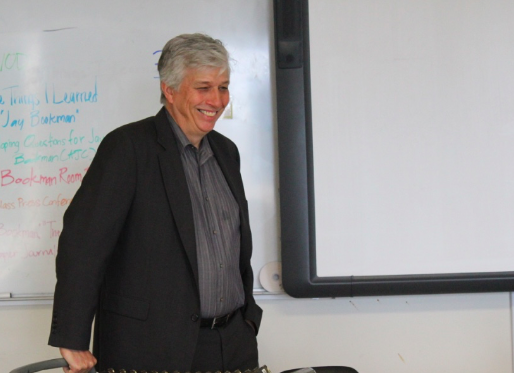 Columnist Jay bookman visits Mr. Stengers  Journalism 2 room. 