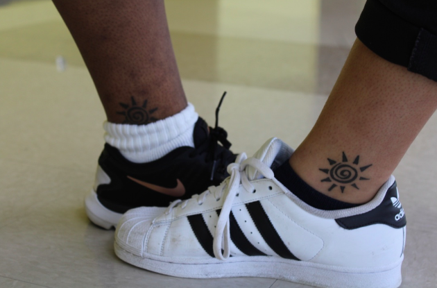 Seniors Jorri Mosby and Nyla Brittain have matching best friends tattoos. 