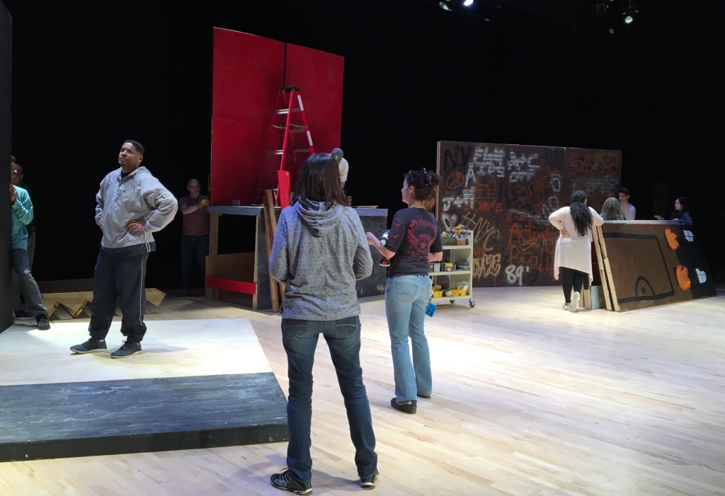 Drama Tech students help construct the set for spring musical “Rent.” 