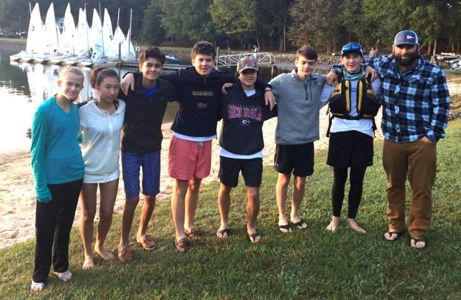 Getting Their Sea Legs: North Atlanta Sailing Club members are (l to r) Nora Rosenfeld, Nazuna Kasama, Viren Aluri, Graham Lee, Harrison Marx, Leighton Carpenter, Ethan Staats and Coach Alex Padgett.
