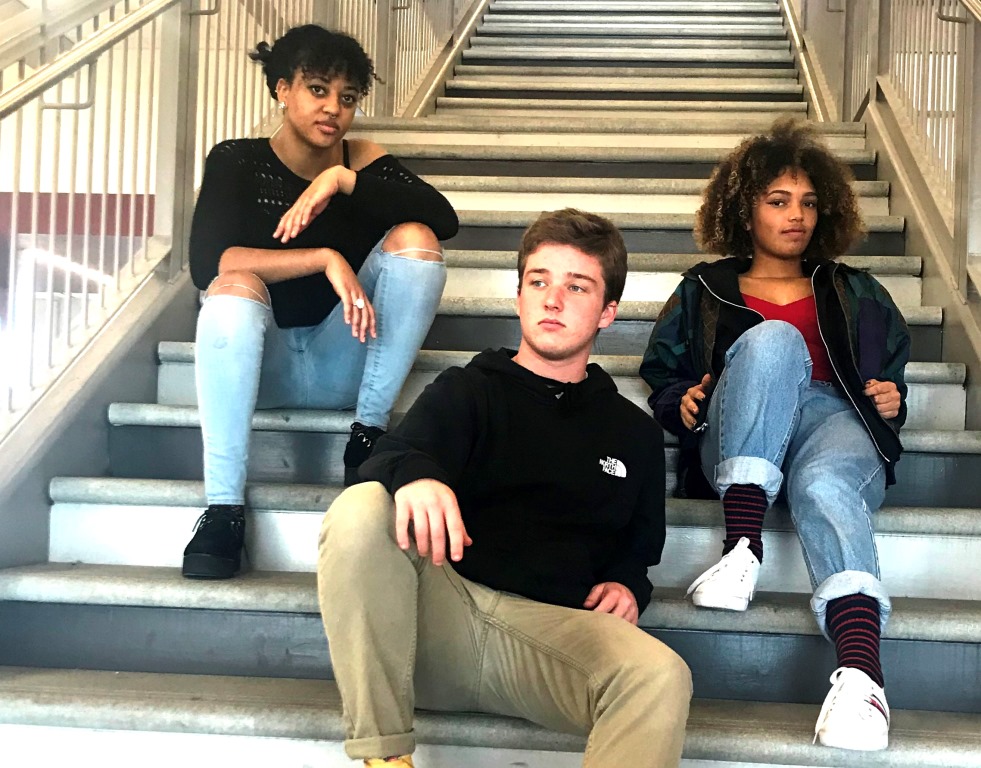 Staging Success: North Atlanta Drama Club members show their love for theater in and around the school. Shown here are club members junior Kaheya Nash, junior Emmett Galloway and senior Aldreijana Meister.