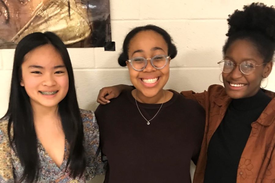 Performance-Based Club: Glee Club members Fiona Liu, Lenox Johnson and Sydney Jones strike a harmonious pose at the group’s recent interest meeting. Olivia Chewning