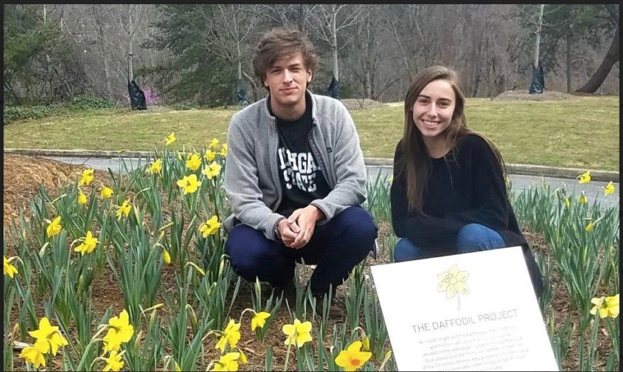 Seniors Nathan Luxemburger and Jessica Milburn spearheaded efforts to bring The Daffodil Project to North Atlanta. Each planted flower represents a child who died in the Holocaust. 