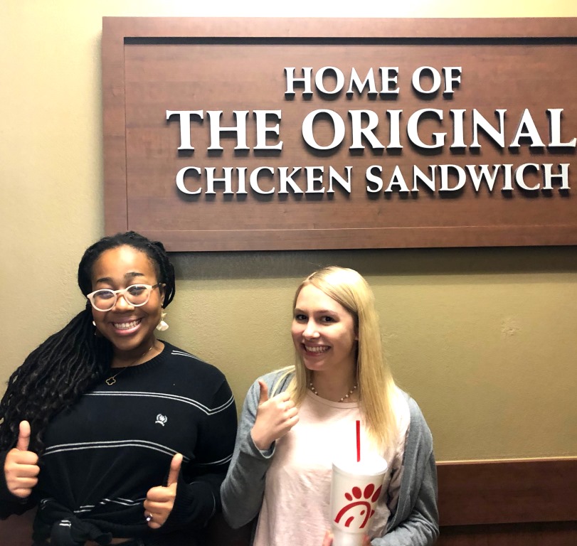 Dont Be A Chicken: Juniors Mary Grace Ray and Lenox Johnson make the always-popular North Atlanta student pilgrimage to Chick-Fil-A. 