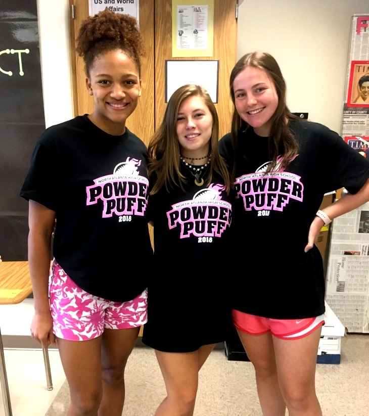 We Are the Champions: Seniors Hunter Smith, Frances Mosley and Parker Dingman were geared up to take on all comers at Thursday’s Powder Puff game. The seniors beat the sophomores to take the crown. 
