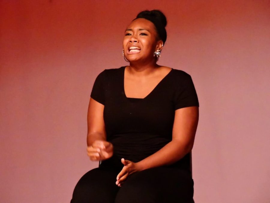Senior Tazilyn Graves performs a monologue called Richard Fisher’s Funeral by Kellie Powell.