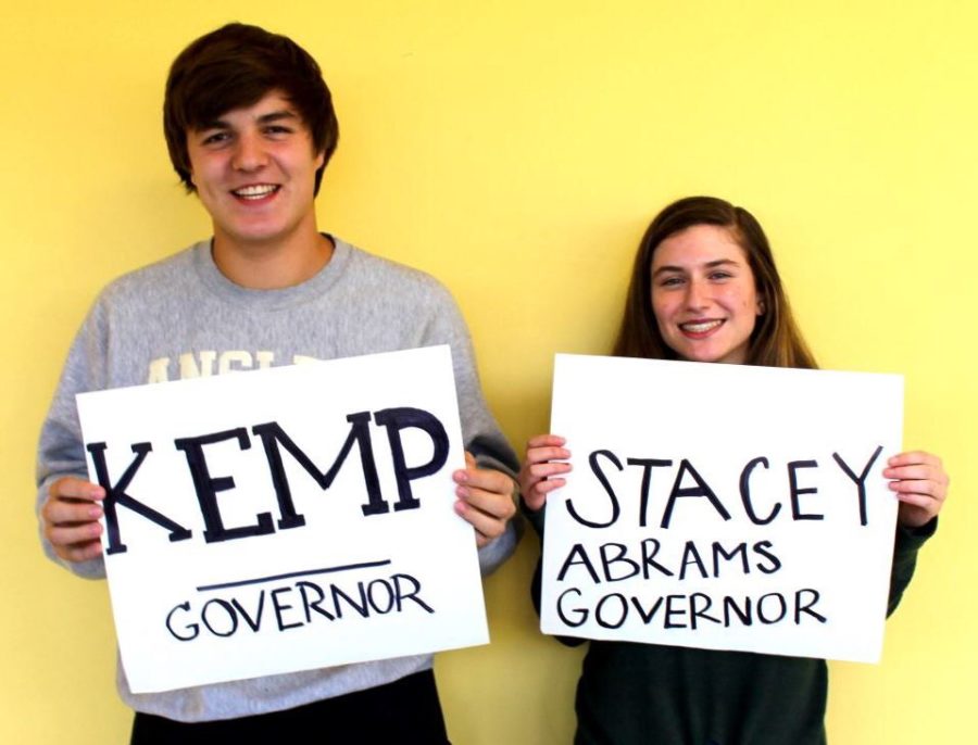 Race to Victory: Sophomores Ben Blauser and Zoe Glickman both show their support for the two candidates moving to win in the Georgia Governors Race.