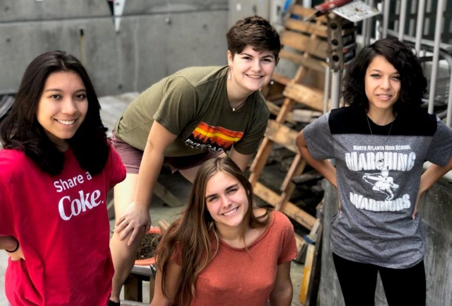 Molding Materials: A new sculpture class, taught by instructor Rachel Sturgess, is giving North Atlanta art students new expressive opportunities, Shown are (front) juniors Martha Bustamante and Chloe Van Nort; senior Gabriella Diaz and (back) senior Madeline Peckham.