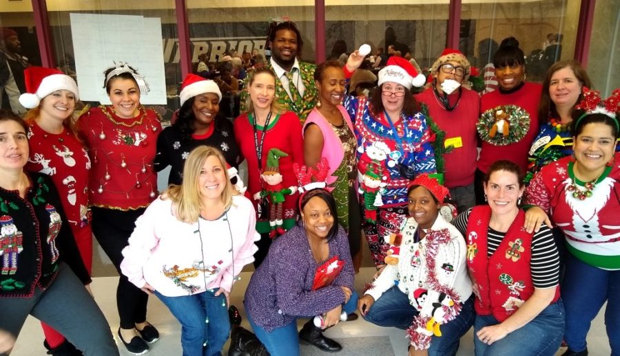Winning Ugly: North Atlanta teachers were at their yuletide gaudiest for an action-packed “Ugliest Sweater” competition held on Dec. 19 in the afternoon after finals.