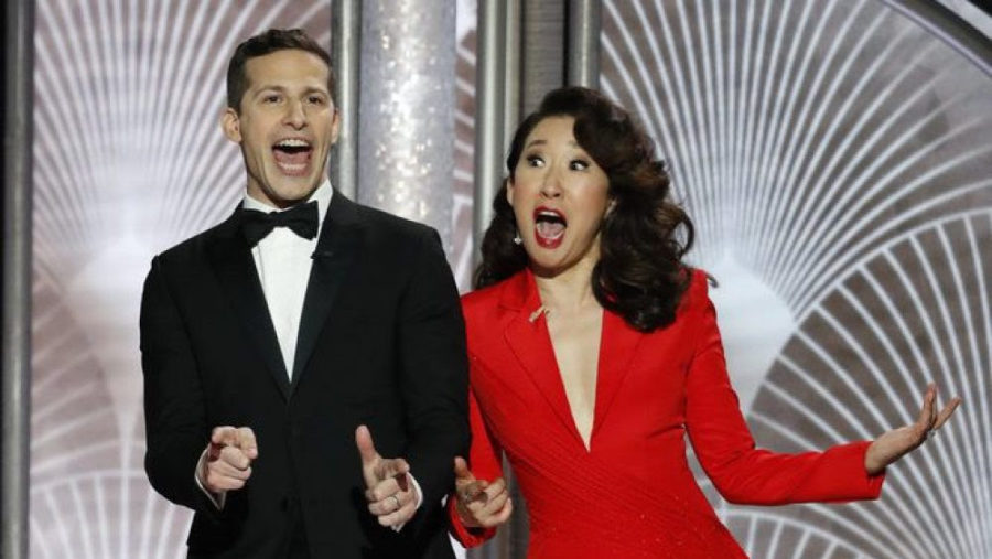 Grand OlTime: Hosts Andy Samberg and Sandra Oh prepare the audience for the Golden Globes event. Heres a recap.