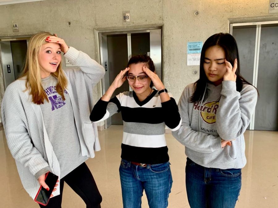 Crushed: Juniors Jessica Simmons, Emily DAchiarti, Fiona Liu struggle with the pressures of junior year, coming with the wonderful package of testing, essays, and a workload of assignments. 