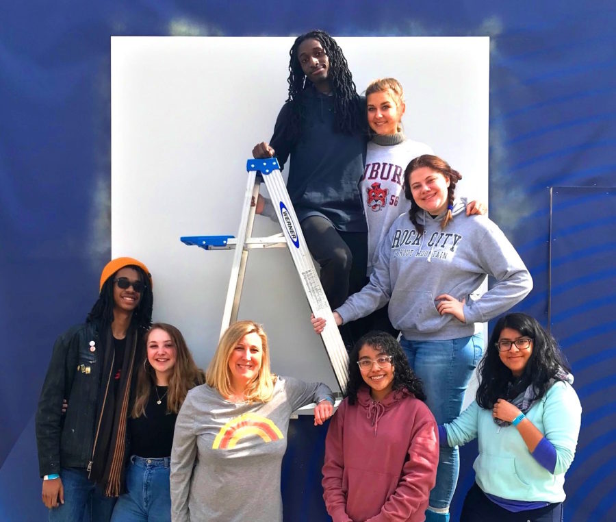 Super Mural: North Atlanta students take on mural in Centennial Park for 2019 Super Bowl. Pictured are Ranier Truesdale, Lilly Nail, Vanessa Martinez, Yesenia Maldonado, Cameron White, Anna Beth Bradley, McKenzie Buie, and art teacher Kimberly Landers.