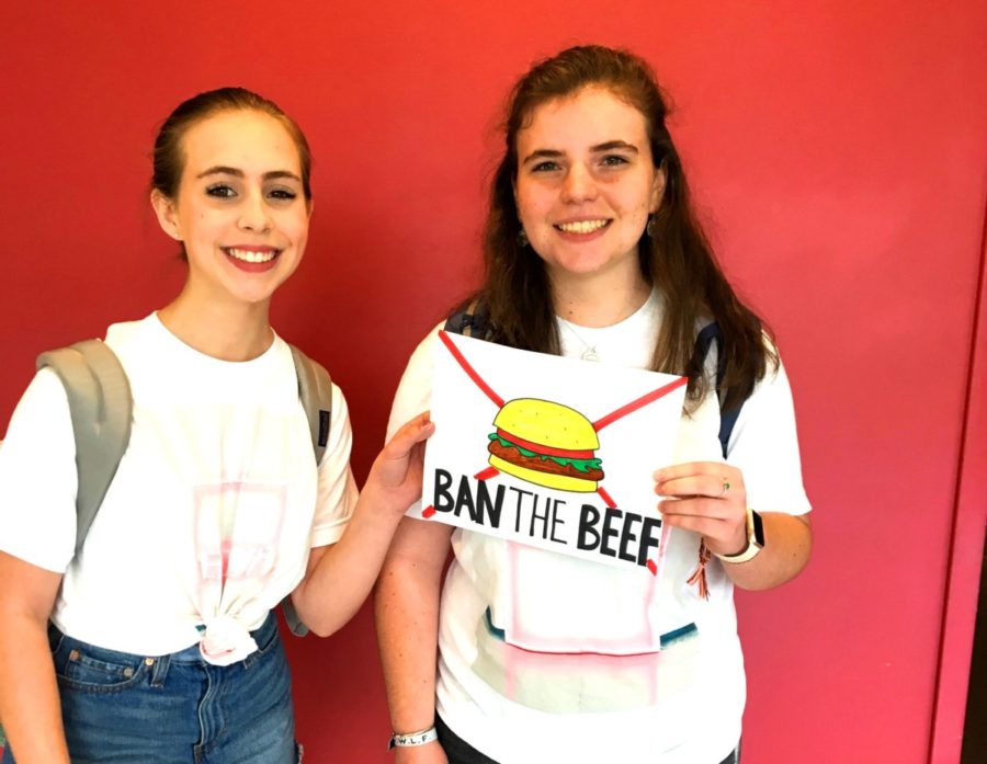 Eat More Veggies: Juniors Samantha Stewart and Hannah Hume have a beef with beef. The pair are part of a movement seeking more non-meat options for students in the North Atlanta cafeteria. 