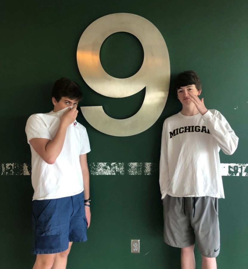 Foul Smells: Juniors Sam Harrigan and Graham Lee try to ignore the stench that plagues the ninth floor.