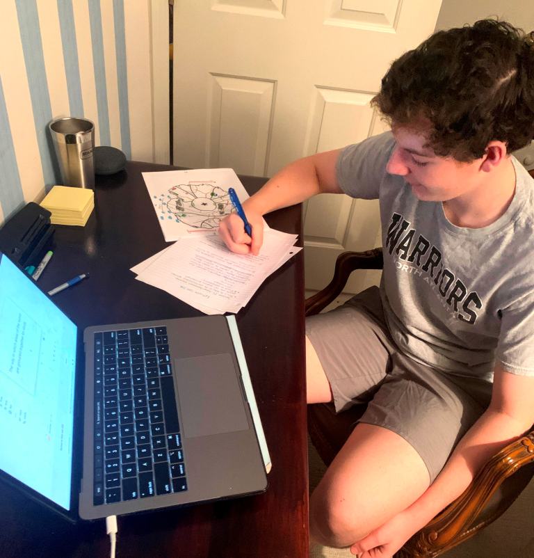 Long-Distance Learning: Like so many other North Atlanta students, freshman Henry Peck has had to learn the ins-and-outs of distance-education platforms since the school went to remote status starting on March 17. 