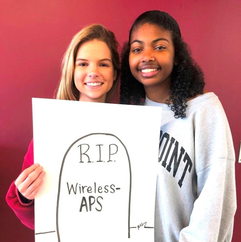 Broadband Blues: Juniors Claudia Derrick and Payton Jones are among those students who have been challenged by seeming end of the readily accessible APS-provided Wifi at North Atlanta. 