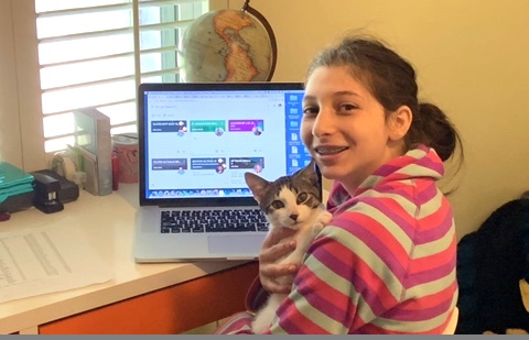 Pet Therapy: Sophomore Emma Goldman, here with her cat Leo, is one of many North students who speak toward the unremitting grind associated with Zoom School. Major complaints focus on the lack of fun -- and social interactions -- typically associated with school.
 
