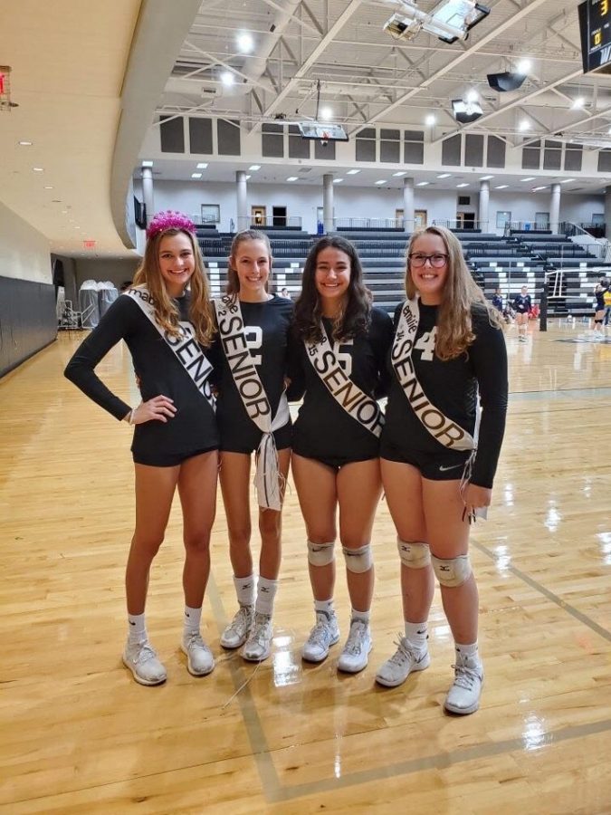 Senior Celebrations: Shown left to right are seniors Maddie Bartlett, Katie Jacobus. Honor Crandall and Emilie Jacobus after they were honored at senior night. 