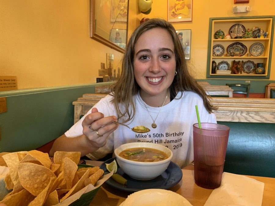 Fine Dining: Junior Ava Granot is pictured enjoying a fabulous meal at Jaliscos Mexican Restaurant. She is not alone in her love for this great place! Many Dubs can be seen dining out at Jaliscos any night of the week.