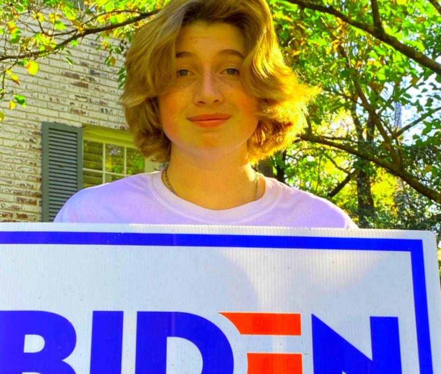 Ridin With Biden: Sophomore Wyly Wickland shows his support for president-elect Joe Biden.
