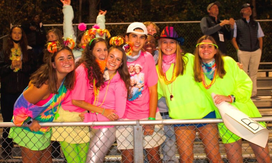 Supportive Seniors: Shown above from left to right are seniors Julia Naphin, Katie Jacobus, Carter Law, Anders Roth, Ellie Evans, and Eve Smith. These seniors were able to secure the very scarce tickets and support the Dubs in their game against Westlake High School. 