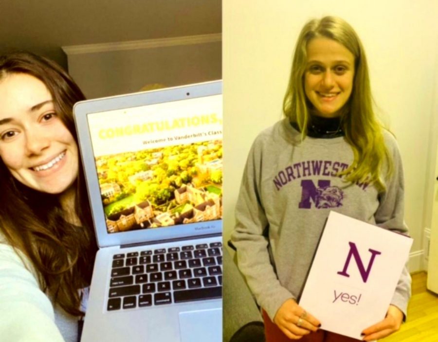 Devoted Dubs: Shown above from left to right are seniors Virginia Moses and Nora Rosenfeld. They both made the choice to apply early decision and are attending their respective #1 school next fall. 