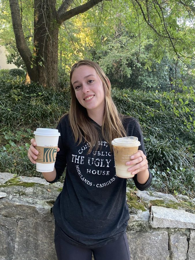 Pumpkin+Spice+and+Everything+Nice%3A+Junior+Sophie+Haines+tries+out+a+new+Starbucks+fall+drink%2C+the+Apple+Crisp+Macchiato%2C+and+enjoys+an+old+favorite%2C+the+Pumpkin+Chai+Latte.+