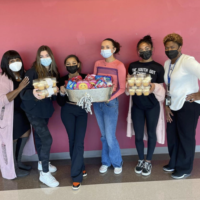 Baskets for Baskets: The SGAs kind gesture of handing out goodie baskets for Valentines Day to close out Hoopcoming Week was appreciated by all students and staff.