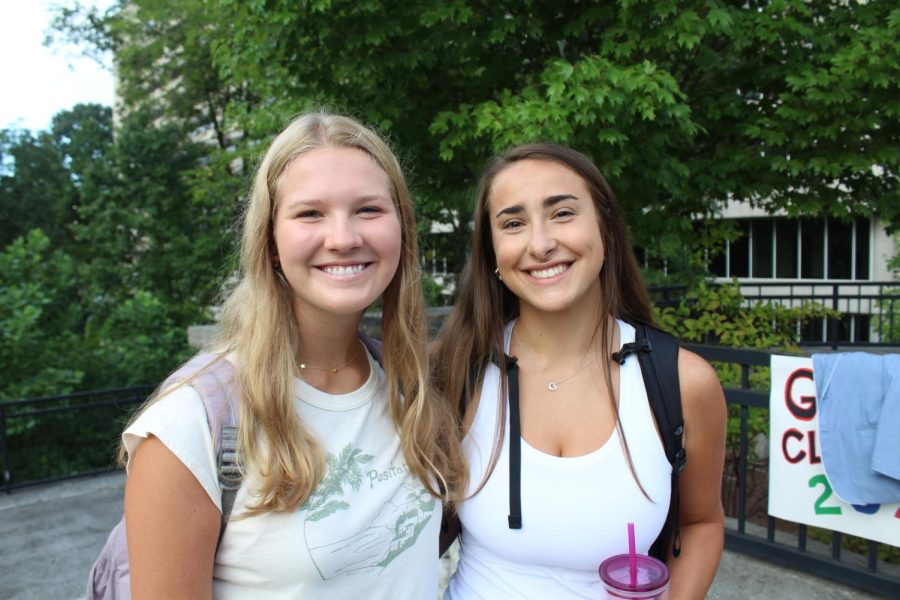 A Sight to See: Seniors Delia Neufield and Lizzie Havey are one of the many excited seniors to smile their way into a successful, and final, school year at North Atlanta’s customary Senior Sunrise.
