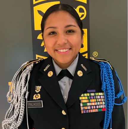 Victory is Earned: Battalion Commander Karen Palacios-Echeverria celebrates winning the Legion of Valor award, the first Cadet in the state of Georgia to earn this honor.