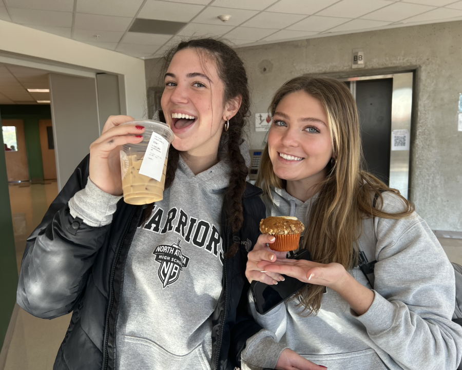 Juniors Avery Braswell and Ellie Nejedly enjoy their Fall order at Starbucks, consisting of a grande pumpkin spice latte with oat milk and a Pumpkin cream cheese muffin. Quite delectable!  