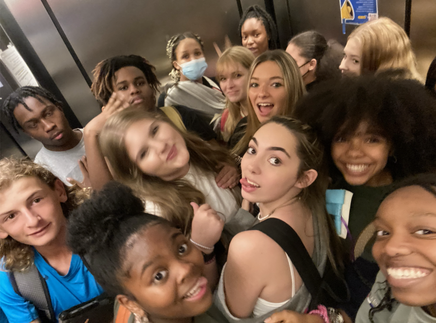 Got Room?: Dubs Smile in a Crowded Elevator While Trying to Make it to Their Next Class