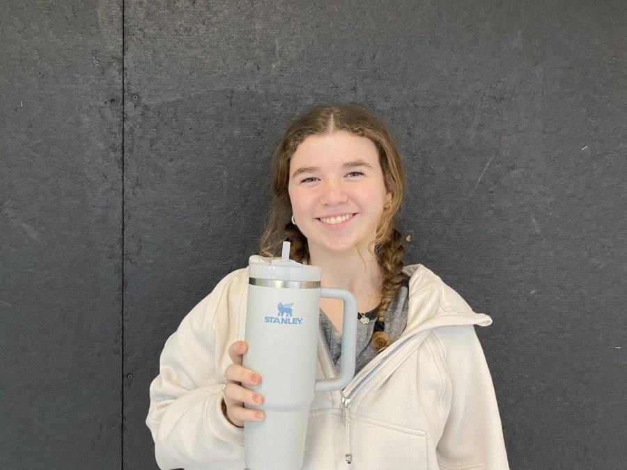 Junior Heriot Parsons shows off her trendy Stanley cup proudly after receiving one for Christmas.

