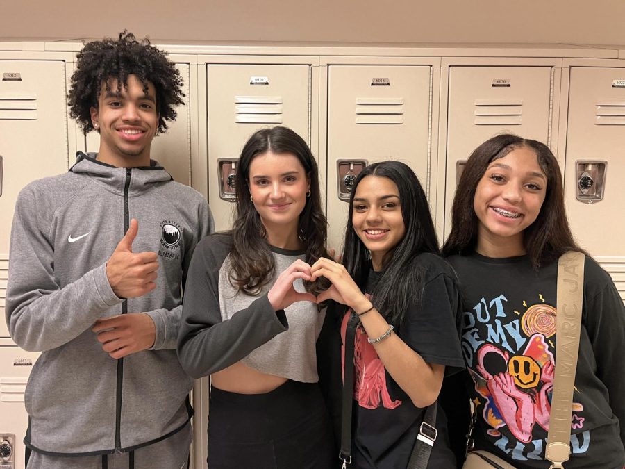Be Mine (Platonically): Juniors Joshua Griffith, Abbey Thuman, and freshmen Victoria Allen and Aryana Santiago share the love as friends this Palentine’s Day Season.