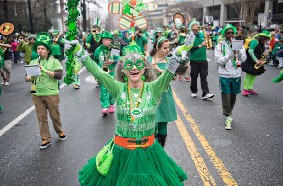 St. Patricks Festivities: Atlanta cheers for the 2023 St. Patricks Day Parade, hosted by the Irish Network Atlanta and running through the streets of the city.