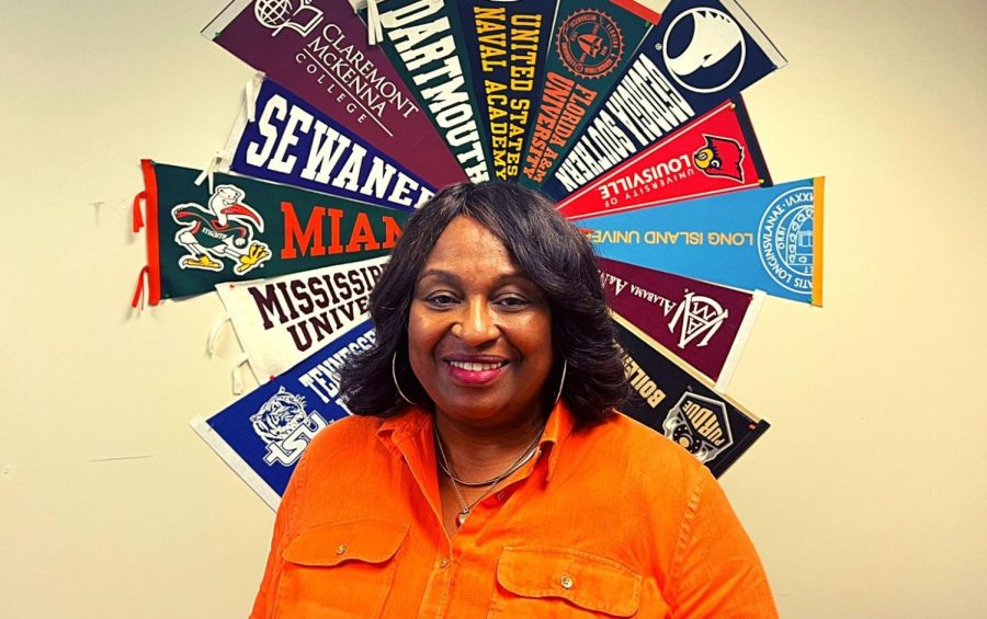 Guiding Hand: Class of 2024 school couselor Kaye Boykin channels her love for students into giving sound advice to the more than 575 members of the school’s junior class.  
