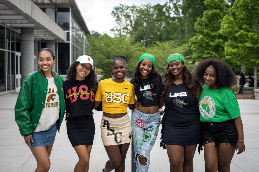 Near and Far: Friends Grace Jacobs, Essence Ervin, Mallory Jackson, Aiyana Smalley, Taylor Catlin, Zené Clayton say a final goodbye before heading their seperate ways to the University of South California, Florida A&M University, Birmingham-Southern College, The University of Alabama at Birmingham, and Norfolk State University.