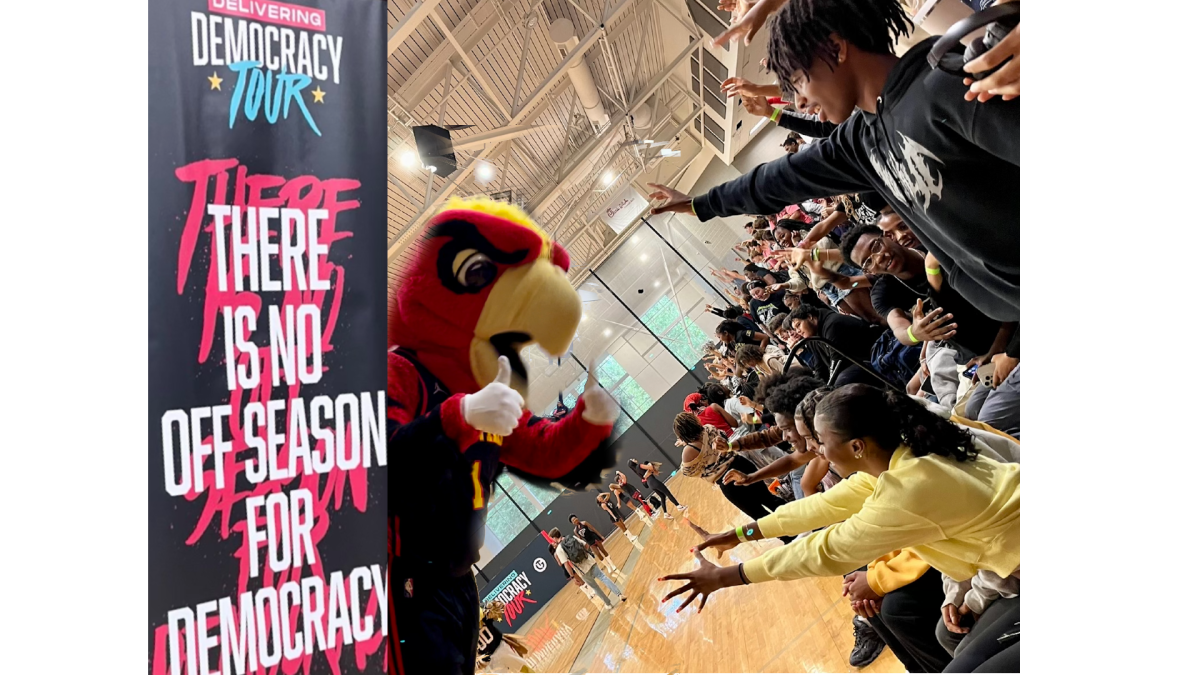 Democracy Festivies: Harry the Hawk and North Atlanta Students celebrate the importance of democracy during Democracy Fest. 