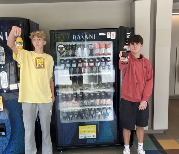 Juice Drip: Juniors Wilson Iwanicki and John Underwood pose with their drinks of choice.