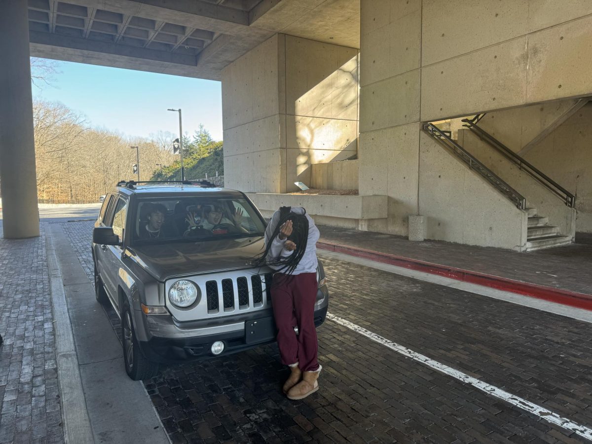Parking-deck Peril: The roads continue to get more dangerous, Senior Lydia Dukes nearly getting hit by her own friends in the carpool lane.