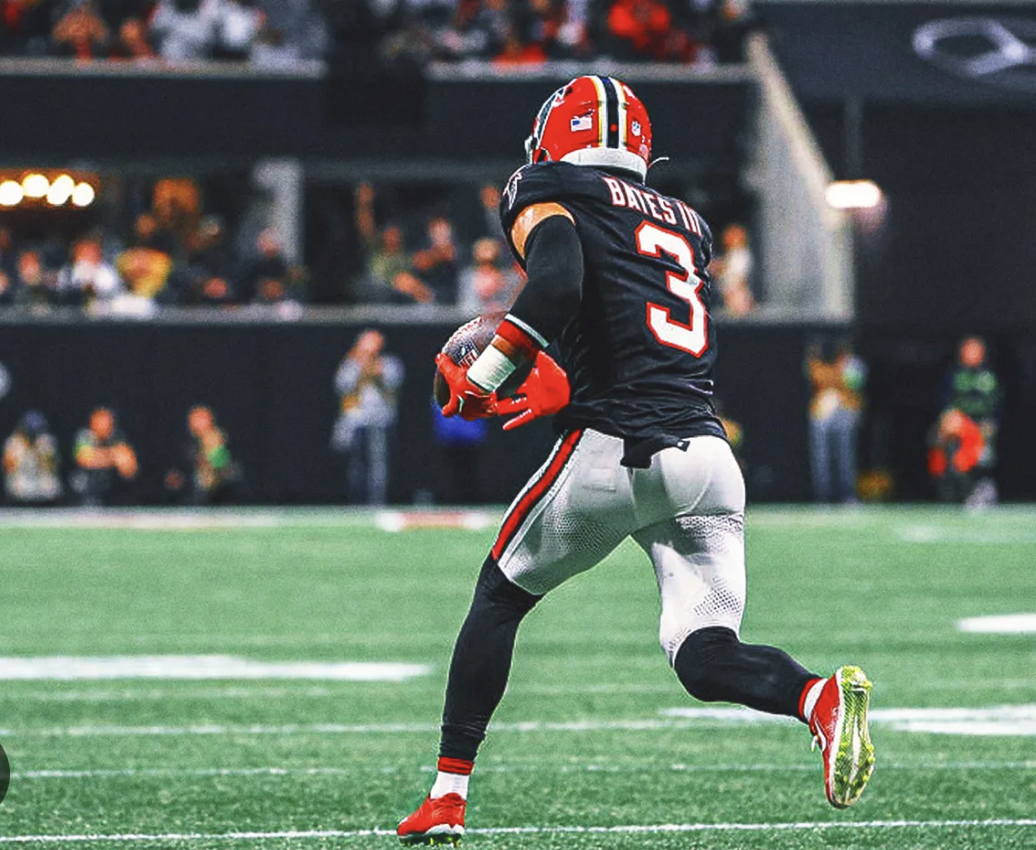 To the crib: Safety Jessie Bates swipes the saints for a 92-yard pick six. (Getty Images)