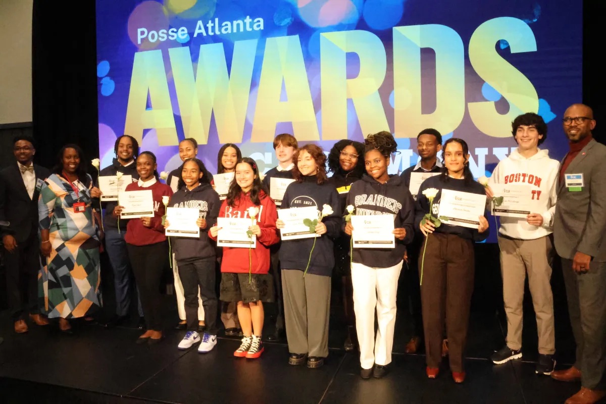 Talented Warriors: Adriana Claudio, Luke McCullough, and Shelby Terry proudly present their Posse Scholarship awards.