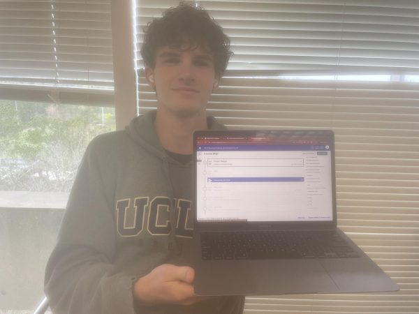 Senior Colin Shaughnessy works diligently on his online Economics course.